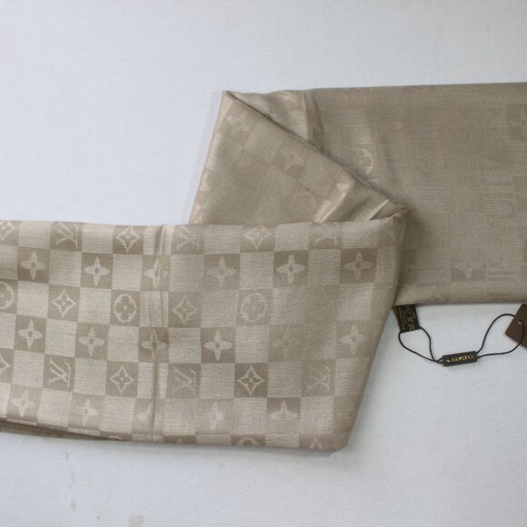 Louis Vuitton Stole Shawl Wrap 65% Cashmere 35% Silk Light Gold Used - Picture 2 of 5